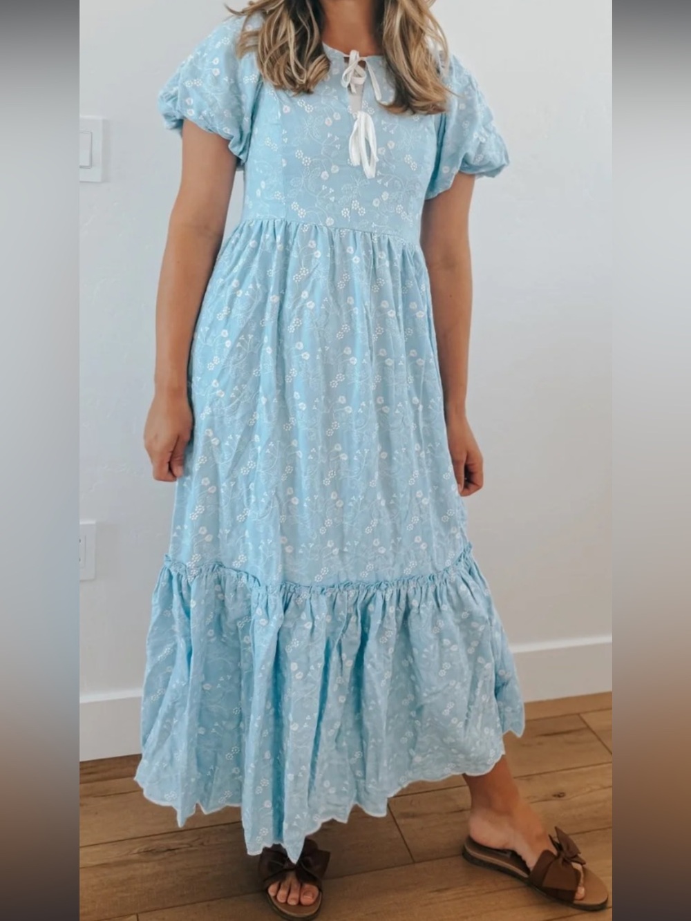 Light Blue Puff Sleeve Maxi Dress NEW